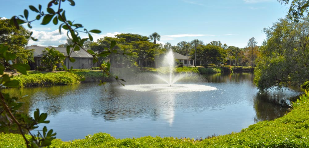 Backside view of Portside Villas from across Portside Lake