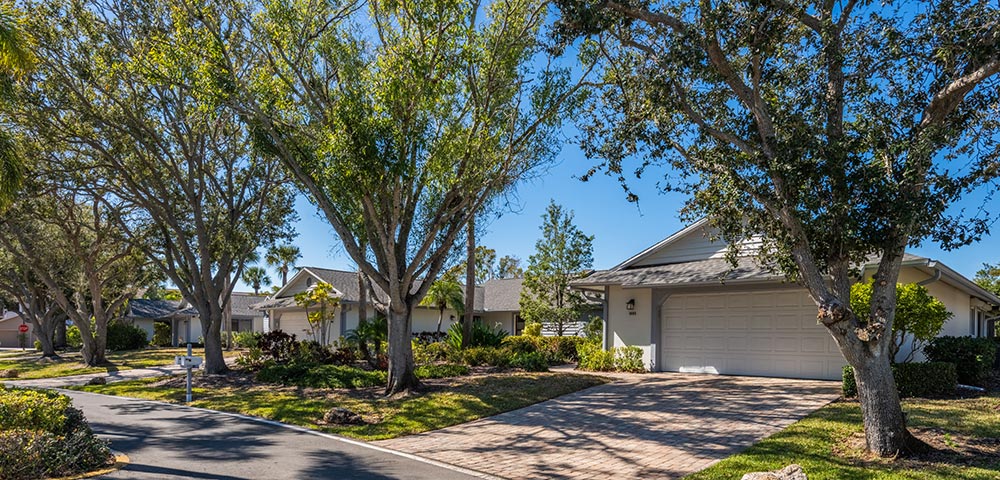 Street View of Portside Villas in Landings South showing garages and entry
